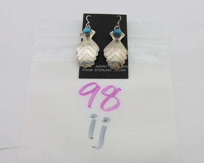 Navajo Dangle Earrings 925 Silver Natural Turquoise Artist Signed JB C.80's