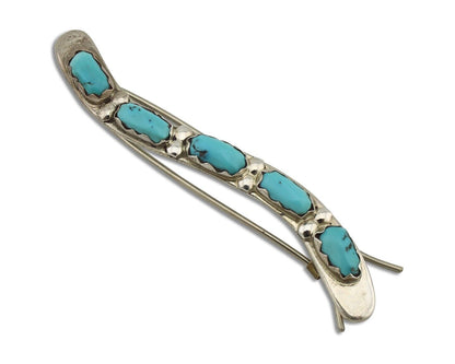 Women's Zuni Hair Clip Barrette 925 Silver Blue Turquoise Signed B&N NASTACIO