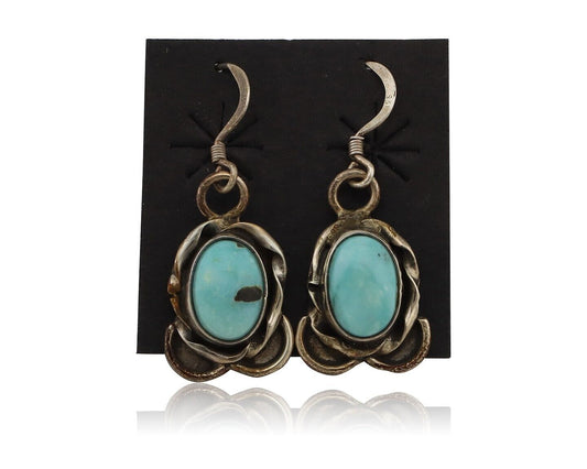 Navajo Earrings 925 Silver Natural Blue Turquoise Native American Artist C.80s