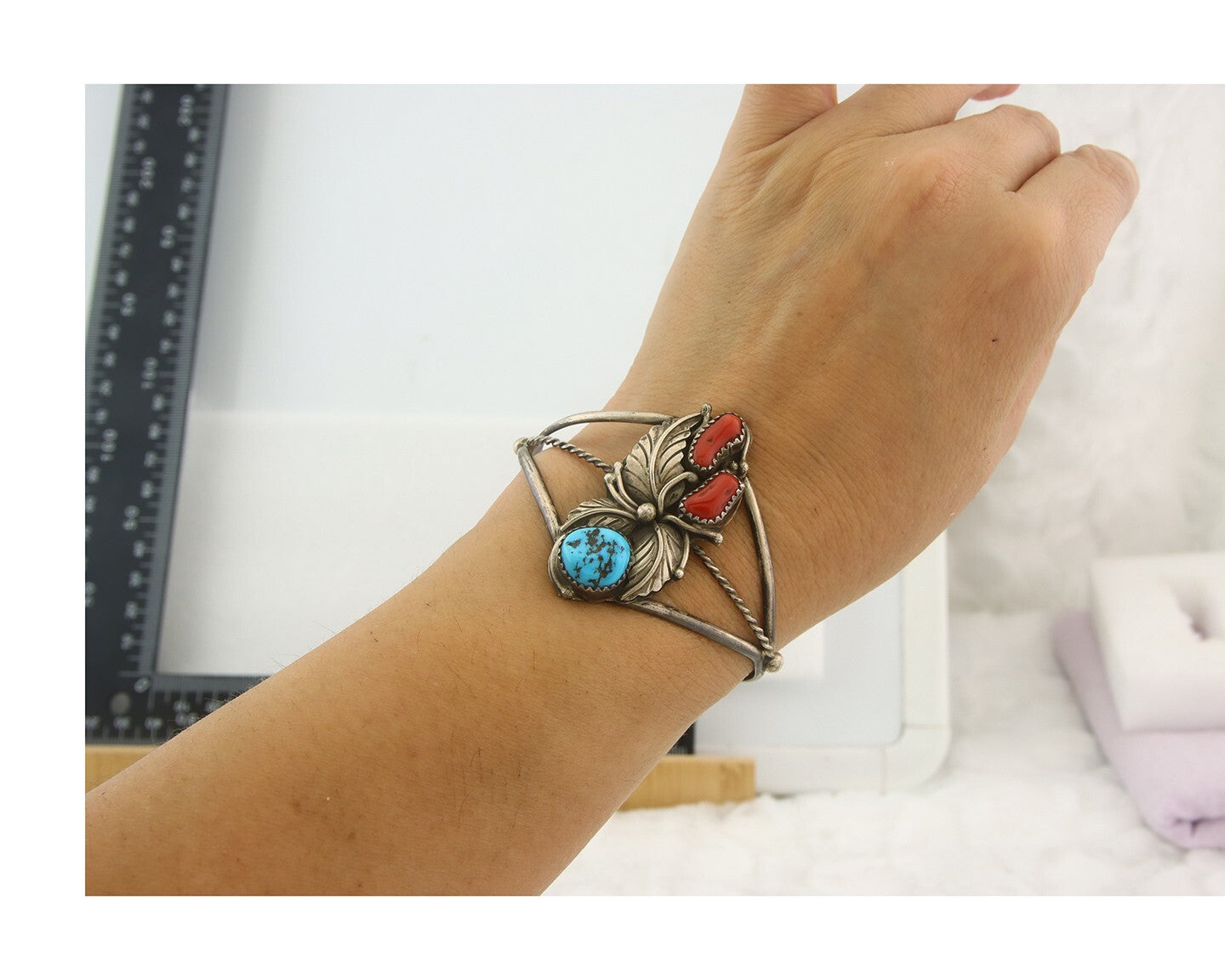 Vintage Navajo Bracelet 925 Silver Handmade Authentic Gemstone Signed C Yazzie