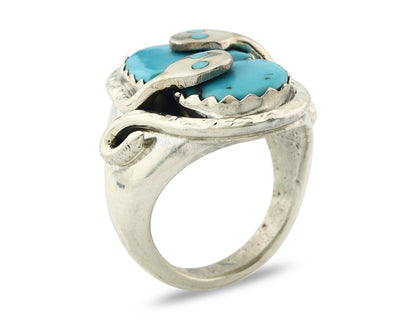 Men Heavy Zuni Snake Ring 925 Silver Turquoise Signed EFFIE CALAVASA C.80's