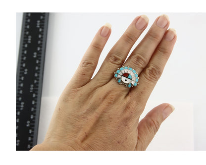 Vintage Zuni Ring 925 Sterling Silver Natural Gemstone Size 8.25