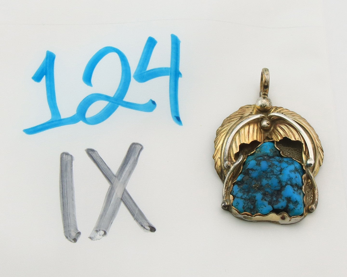 Navajo Pendant Sterling Silver & Gold Natural Blue Turquoise Authentic Native