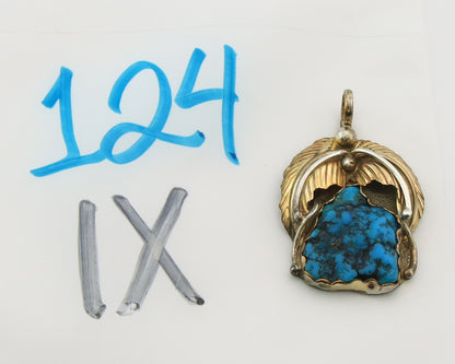 Navajo Pendant Sterling Silver & Gold Natural Blue Turquoise Authentic Native