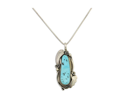 Navajo Necklace 925 Silver Sleeping Beauty Turquoise Signed Justin Morris C.90's