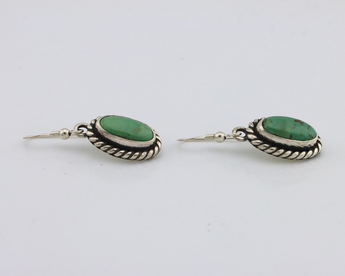 Navajo Earrings 925 Silver Natural Green Turquoise Native Artist C.80s