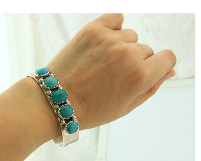 Navajo Cuff Bracelet 925 Sterling Silver Turquoise Vintage Signed C Jones