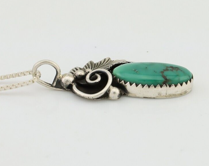 Navajo Necklace Pendant 925 Silver Natural Turquoise Signed Nelson C.80's