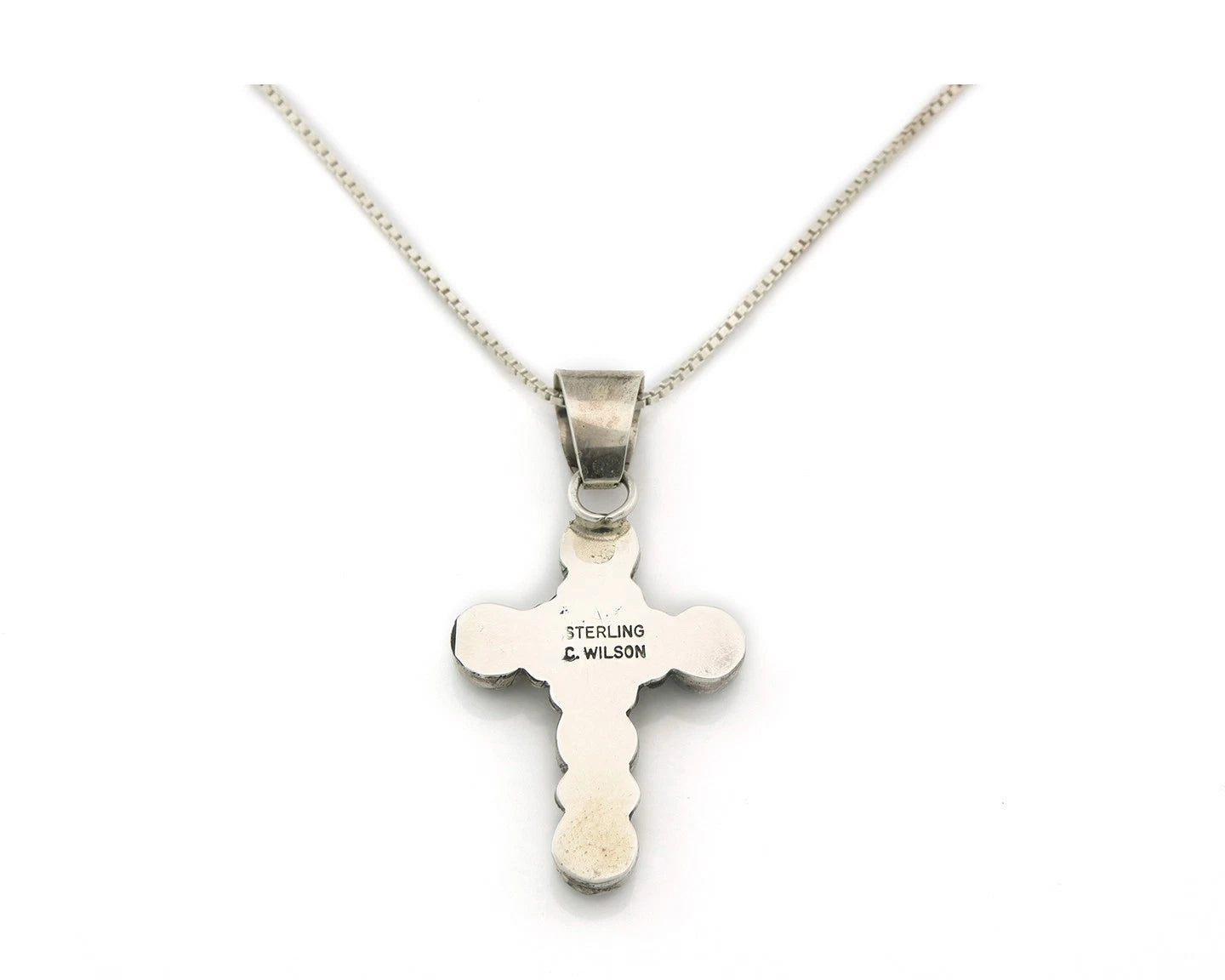 Navajo Cross Necklace Sterling Silver Natural Turquoise Artist Signed C Wilson