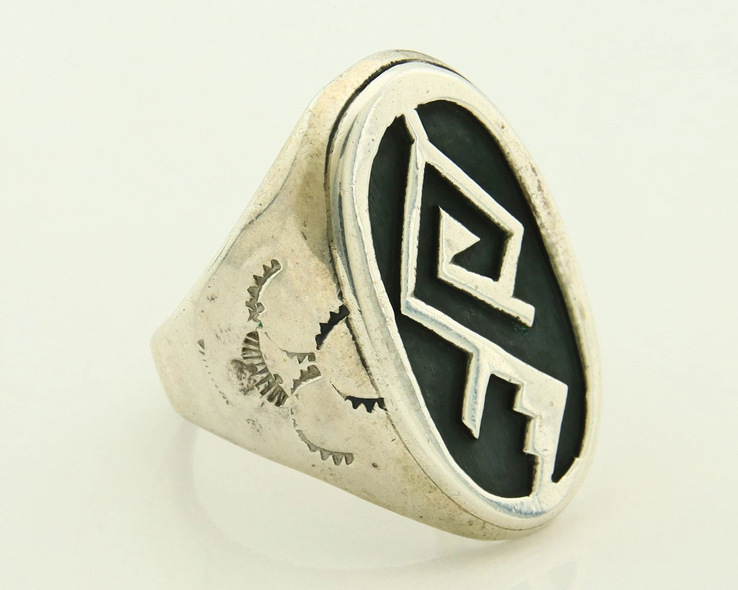 Men Navajo Ring Sterling Silver Hand Stamped Handmade Vintage Size 11