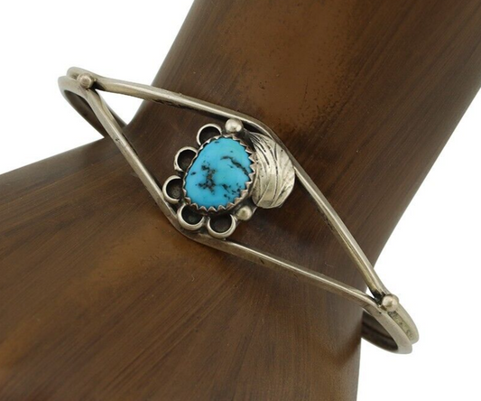 Navajo Bracelet 925 Silver Sleeping Beauty Turquoise Native American Artist C80s