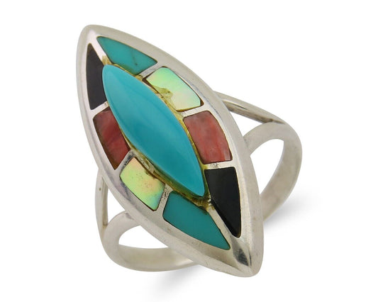 Navajo Ring 925 Silver Turquoise Shell Onyx Spiney Oyster Native Artist C80's