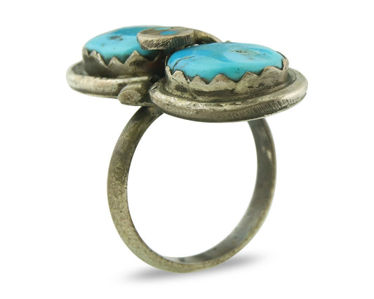 Vintage Zuni Ring 925 Sterling Silver Turquoise Signed Effie C Size 6.75