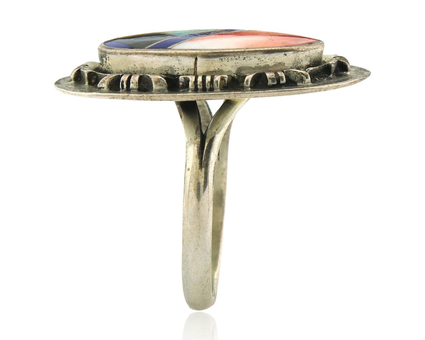 Navajo Tiwa Ring Sterling Silver Gemstone Vintage Native American Artist Sz 7.5