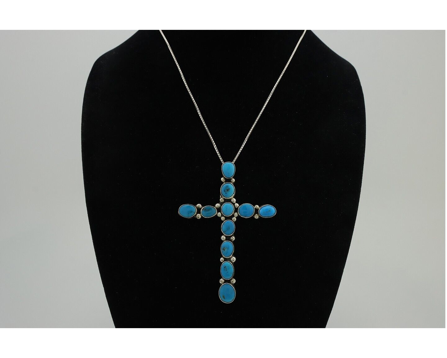 Navajo Cross Pendant 925 Silver Blue Turquoise Signed Native American C.80's