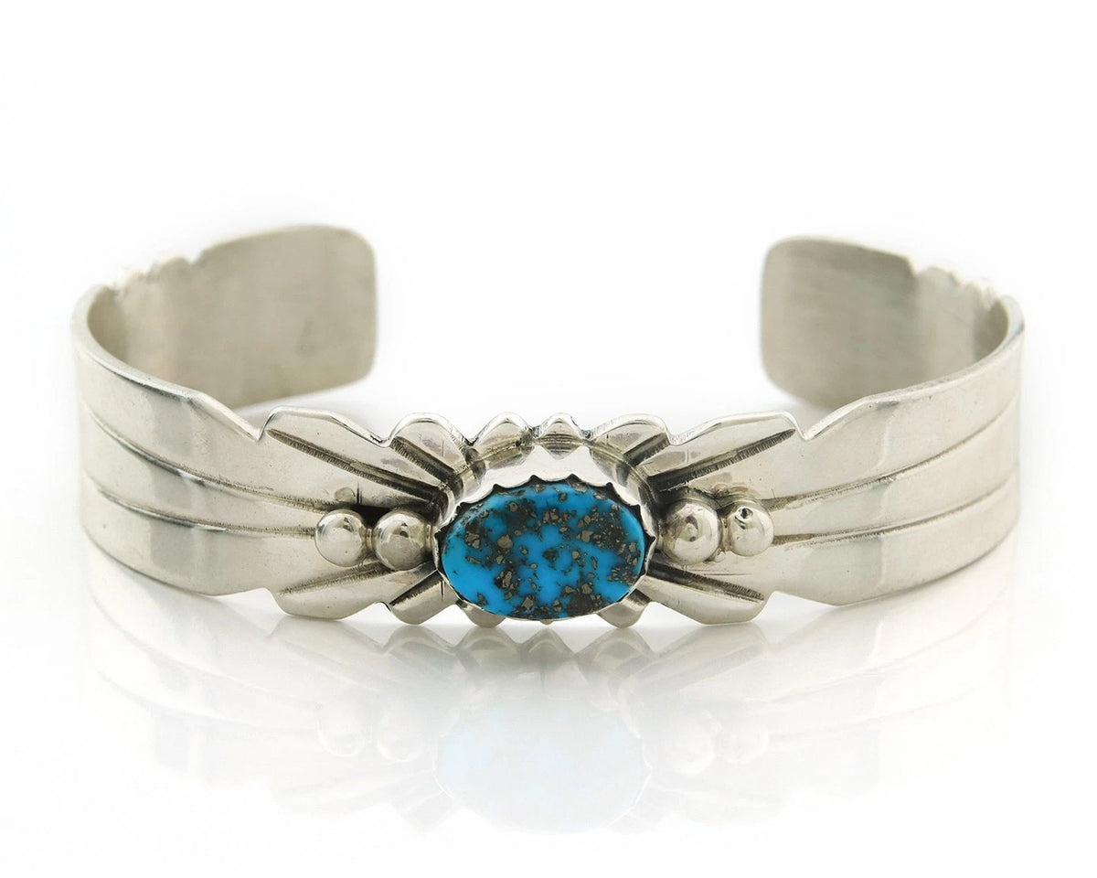 Navajo Cuff Bracelet Sterling Silver Morenci Turquoise Vintage Signed G Yazzie
