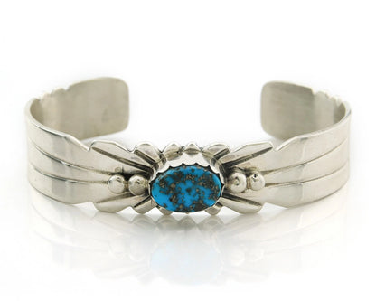 Navajo Cuff Bracelet Sterling Silver Morenci Turquoise Vintage Signed G Yazzie
