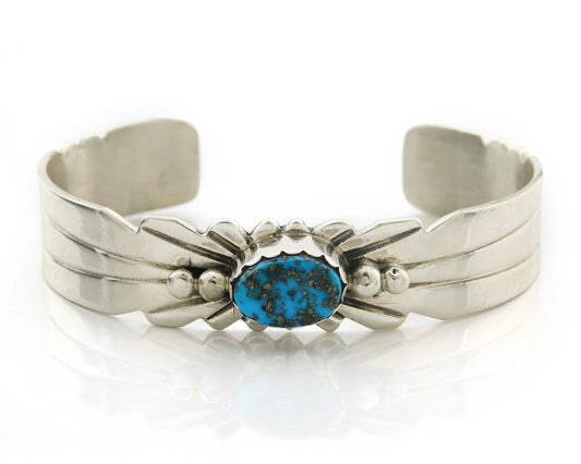Navajo Cuff Bracelet Sterling Silver Morenci Turquoise Vintage Signed G Yazzie