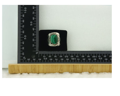 Vintage Navajo Ring 925 Sterling Silver Malachite Signed Juan Guerro Size 10.5
