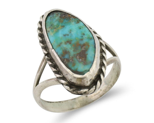 Navajo Ring 925 Silver Kingman Turquoise Artist Signed Rabbit Sticks C.80's