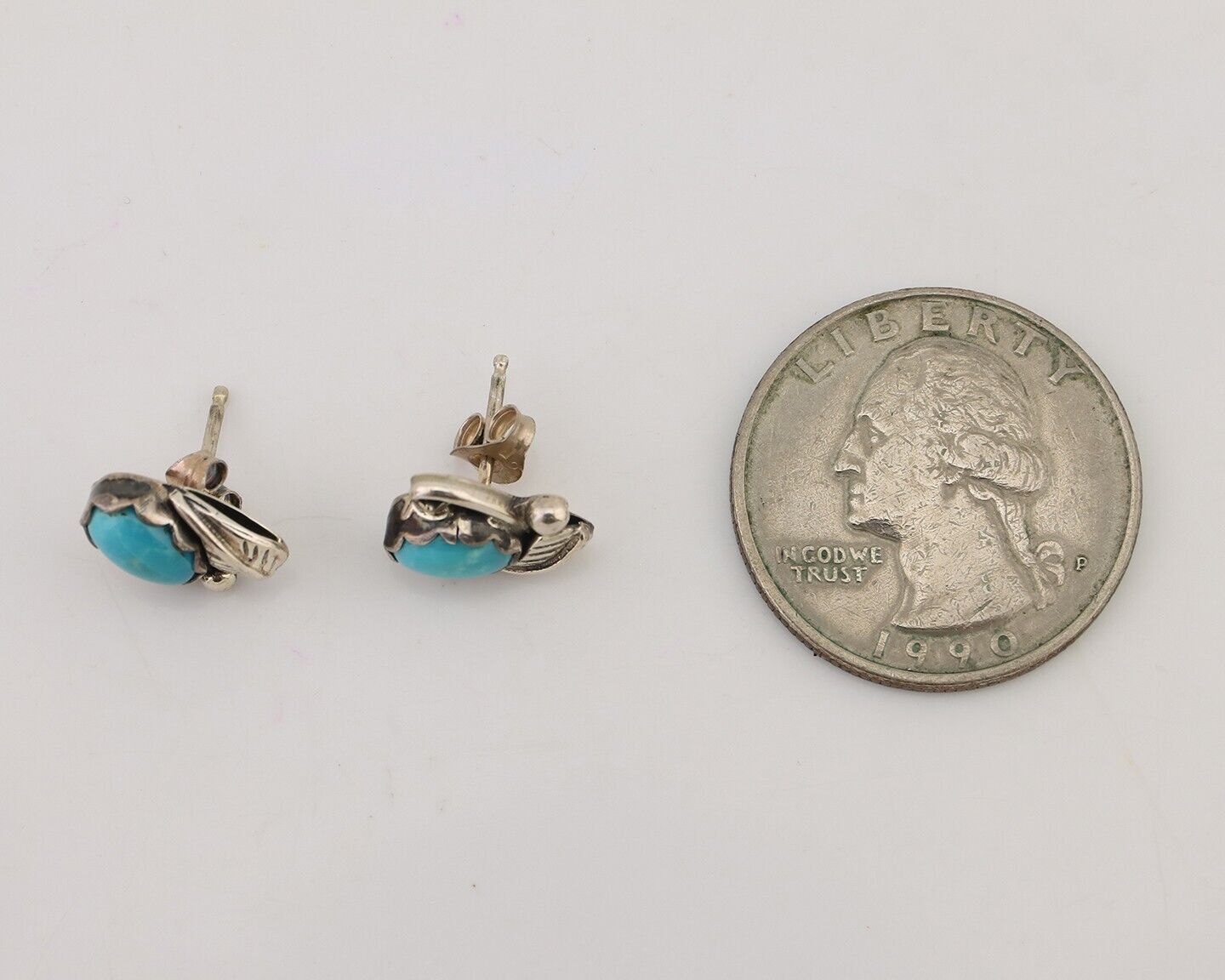 Navajo Handmade Earrings 925 Silver Natural Turquoise Native Artist C.80's