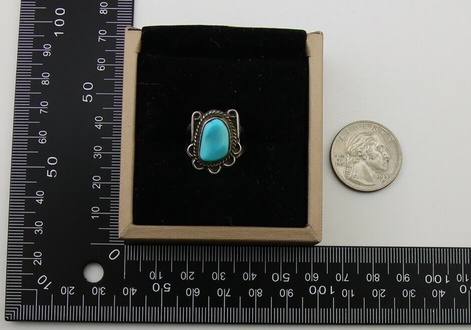 Navajo Ring 925 Sterling Silver Natural Turquoise Native American Artist C.80's