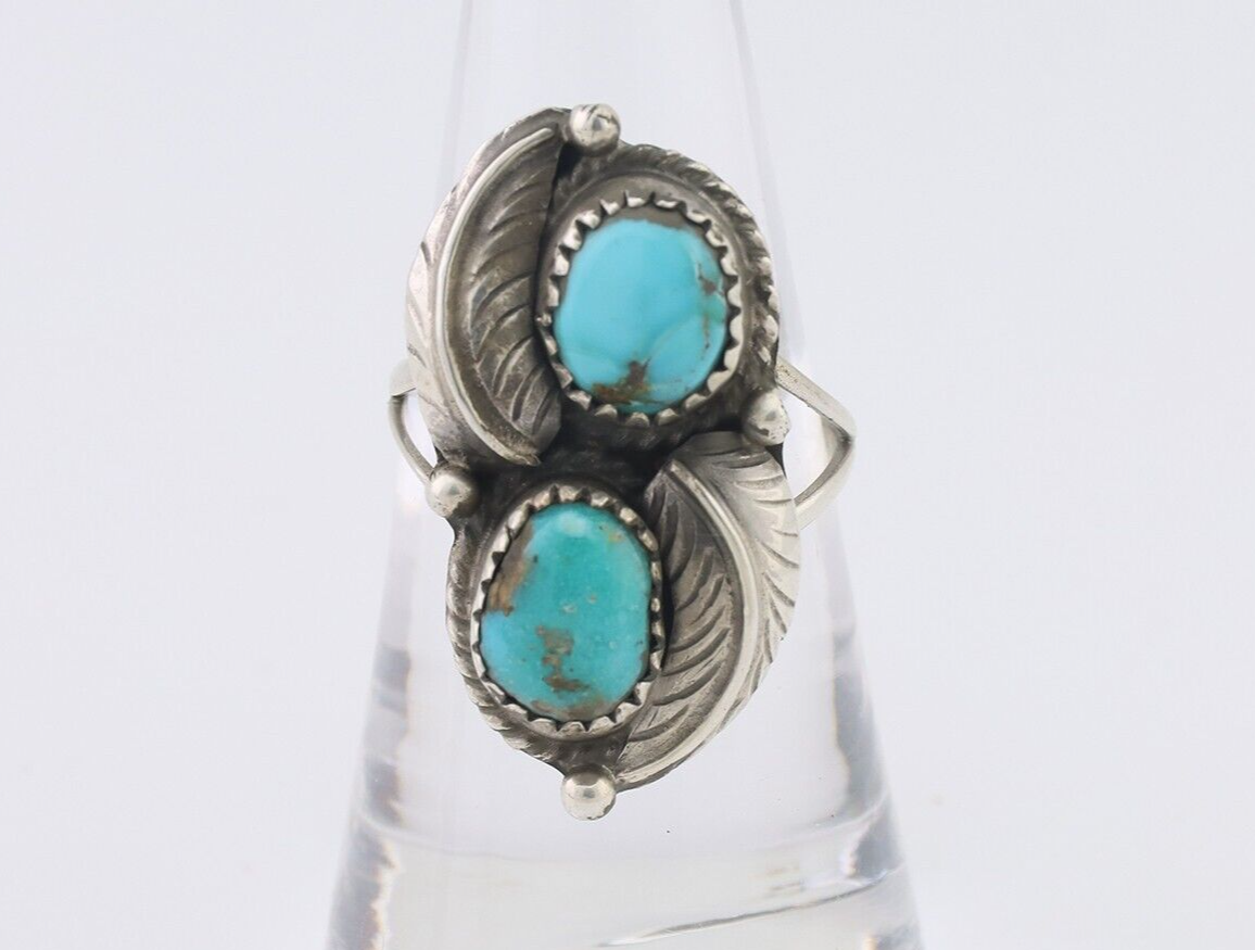 Navajo Ring 925 Silver Natural Blue Gem Turquoise Artist Signed MC C.80's