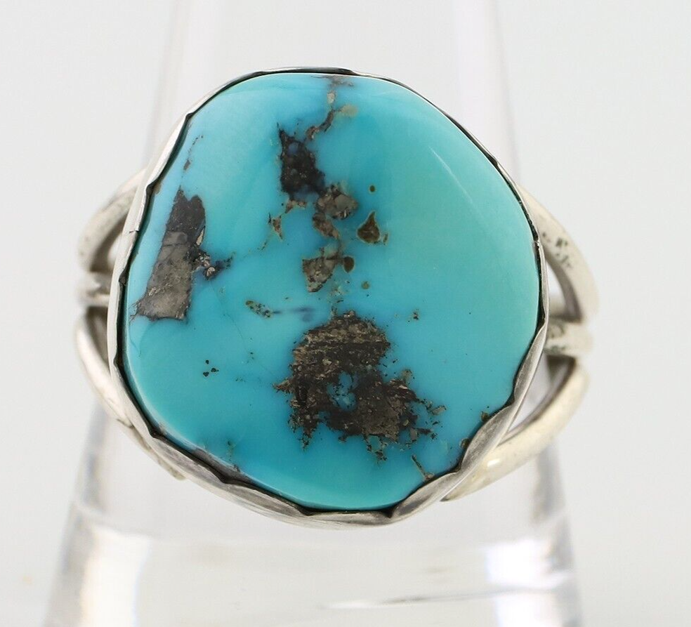 Navajo Ring 925 Silver Natural Blue Turquoise Signed Tony Guerro C.80's