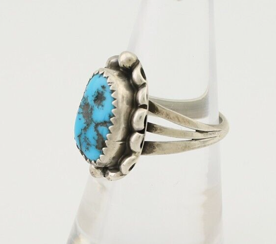 Navajo Ring 925 Silver Sleeping Beauty Turquoise Artist Signed SC C.80's