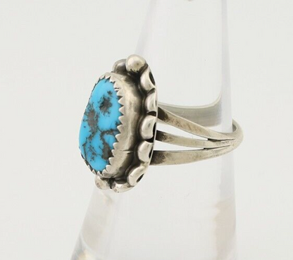 Navajo Ring 925 Silver Sleeping Beauty Turquoise Artist Signed SC C.80's