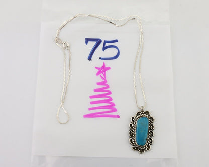 Navajo Necklace Pendant 925 Silver Turquoise Artist Signed JH C.80's