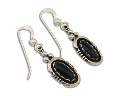 Navajo Dangle Earrings 925 Silver Natural Black Onyx Native American C.80's