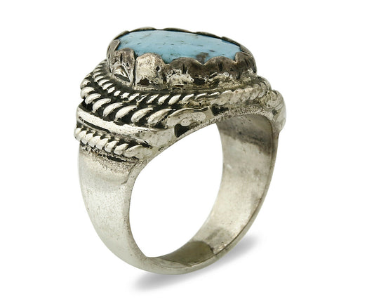 Navajo Ring .925 SOLID Silver Kingman Turquoise Artist Native American C.1980's