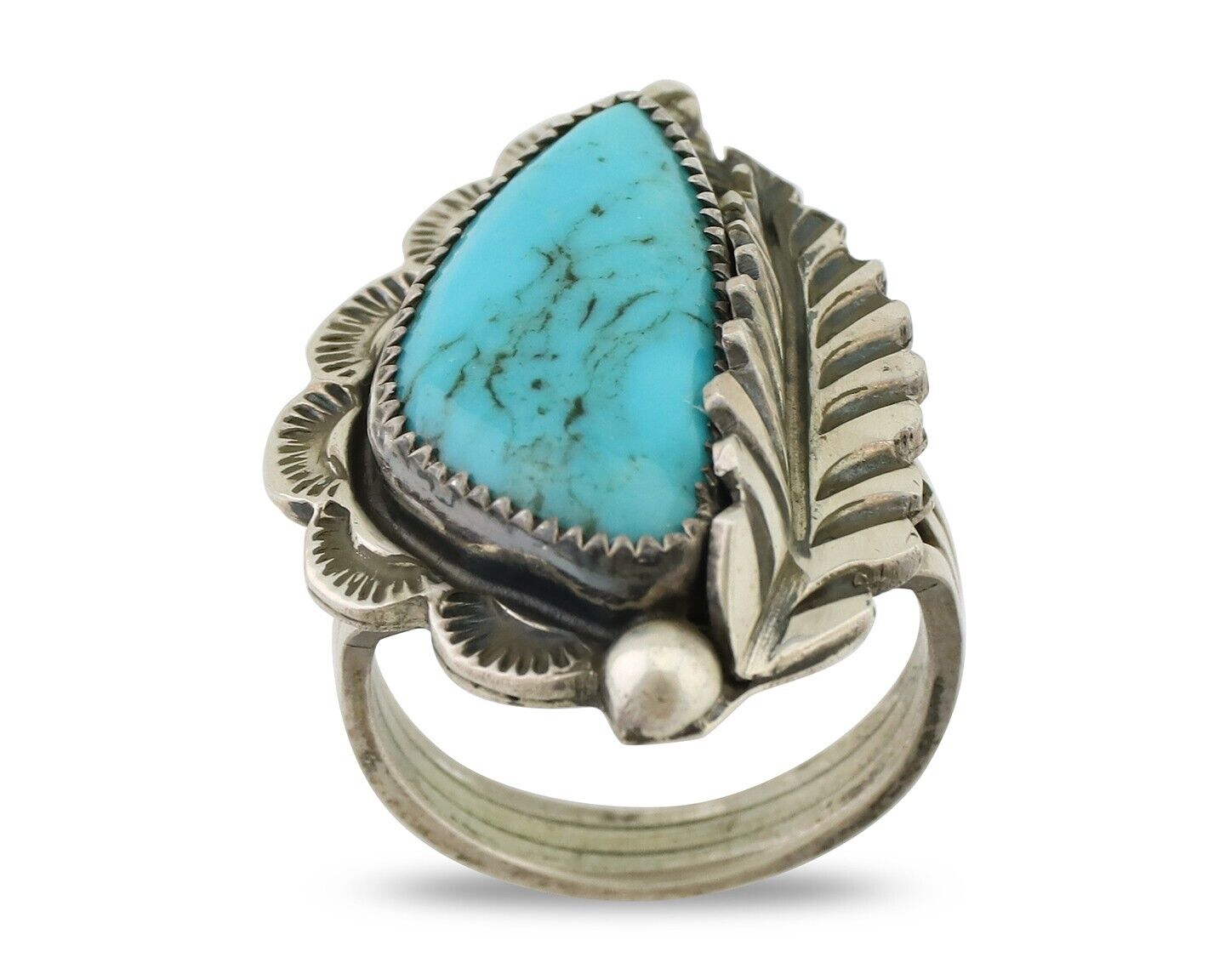 Navajo Handmade Ring 925 Silver Kingman Turquoise Artist Signed Benny M C.80's