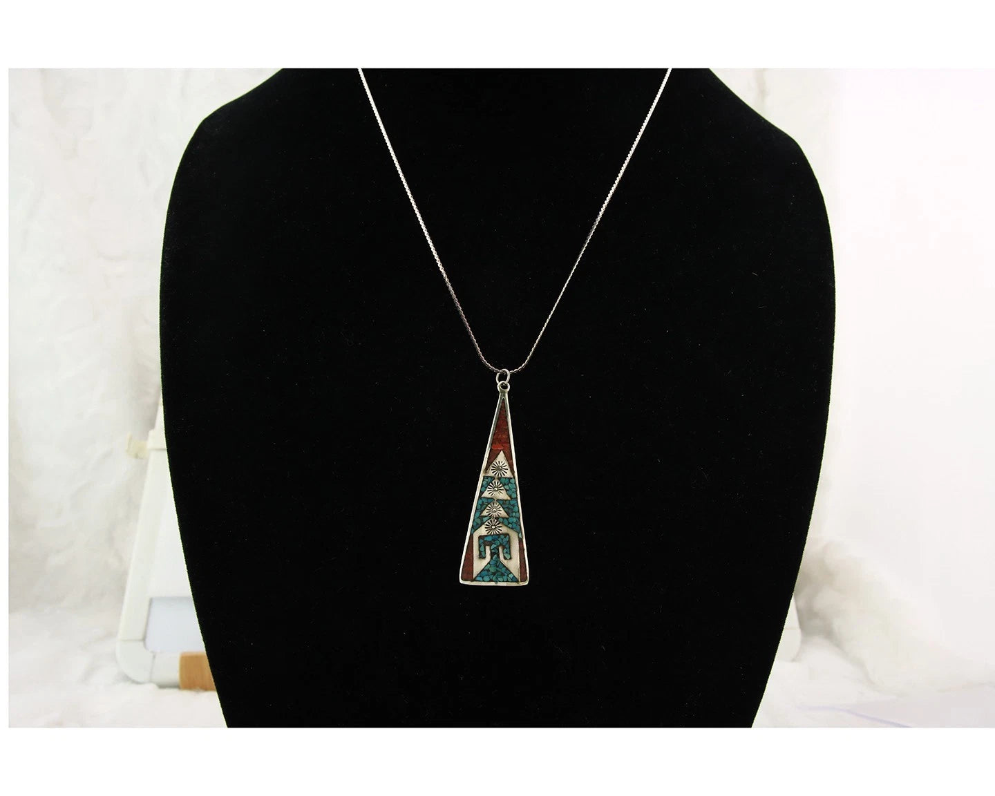 Navajo Necklace Sterling Silver Authentic Inlaid Gemstone Native American