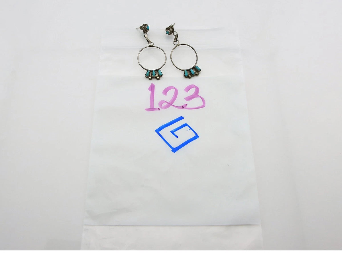 Navajo Dangle Earrings Sterling Silver Natural Turquoise Native American Artist