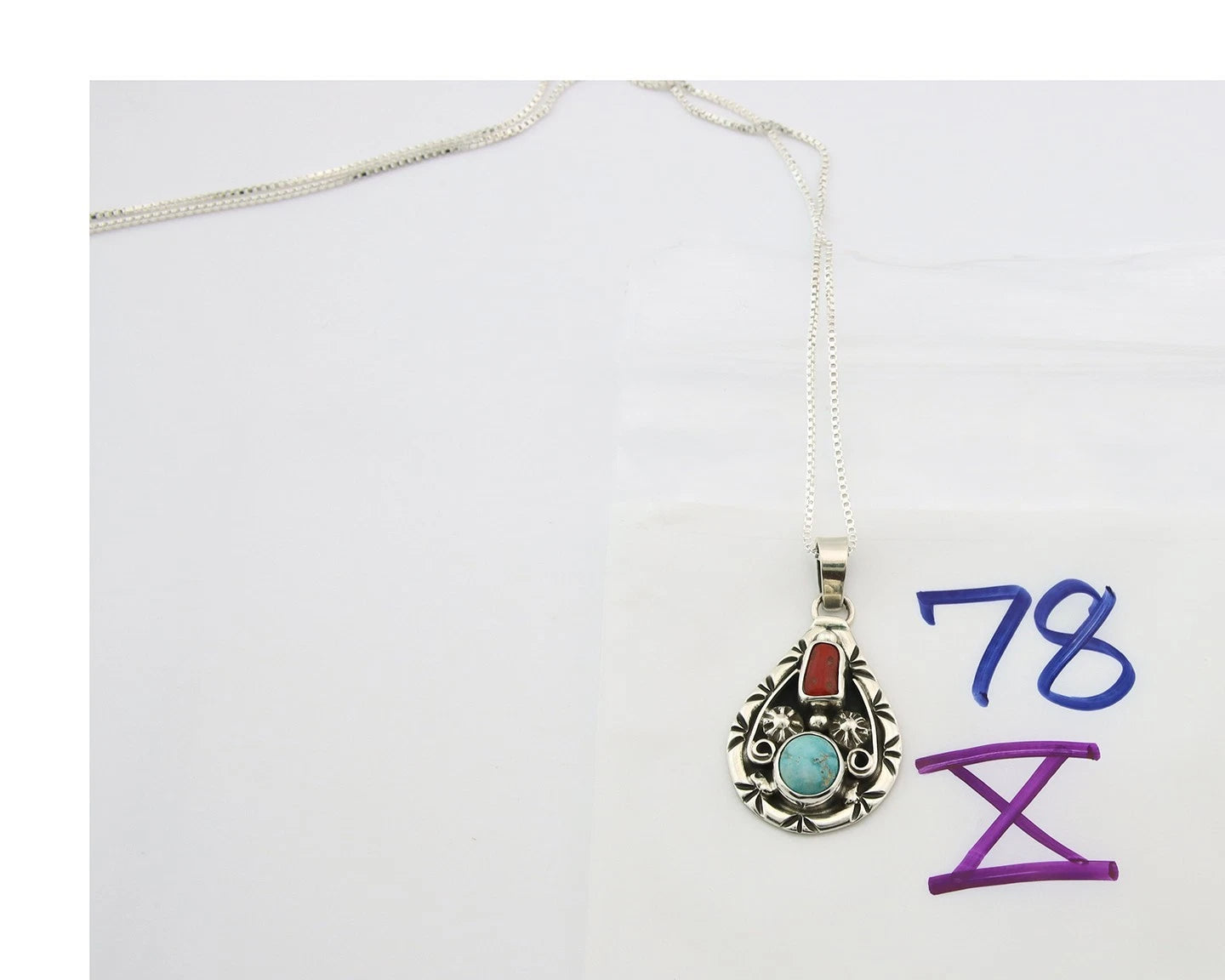 Navajo Necklace Sterling Authentic Gemstone Traditional Signed Teepee