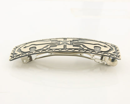 Vintage Navajo Barrette 925 Sterling Silver Hand Stamped Signed Dean Brown