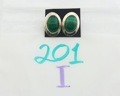 Navajo Earrings 925 Silver Natural Malachite Native American Artist C.80's