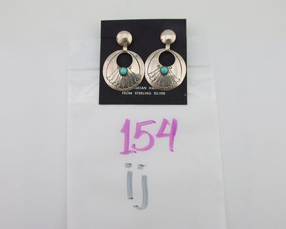 Navajo Dangle Earrings 925 Silver Natural Turquoise Native American Artist C80s