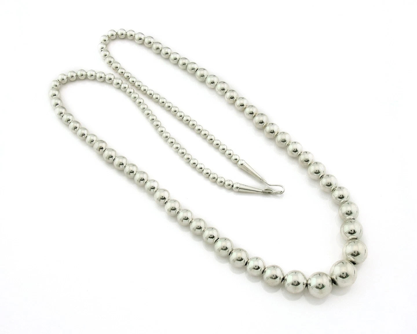 Navajo Bead Necklace 925 Sterling Silver Vintage Graduated 5mm-12mm 30in Long
