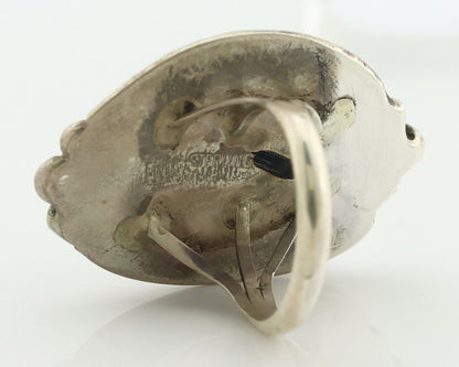 Navajo Ring 925 Silver Natural Spiderweb Turquoise Native American Artist C.80's