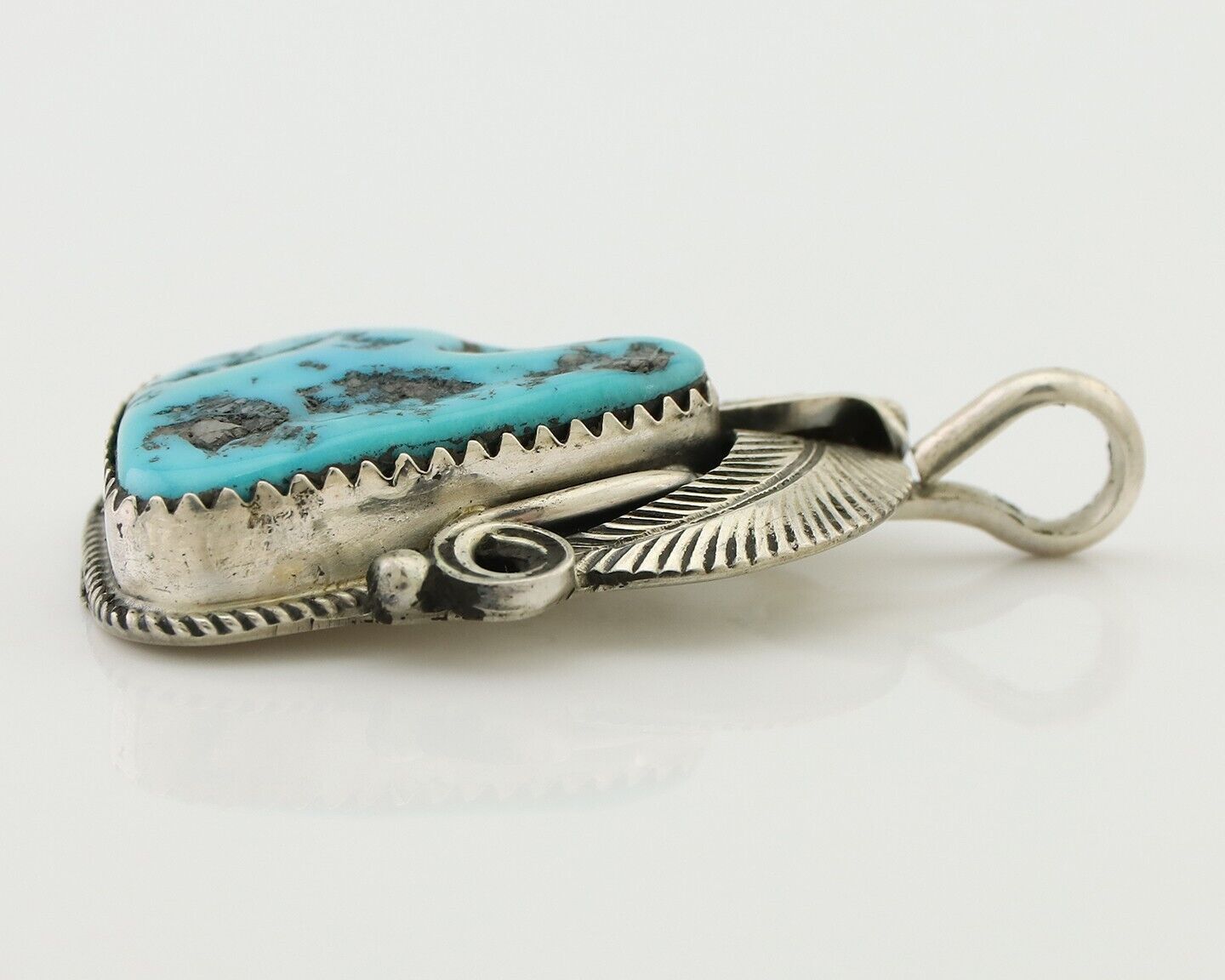 Navajo Pendant 925 Silver Sleeping B Turquoise Signed Justin Morris C.80's