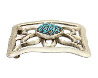 Navajo Belt Buckle 925 Sterling Silver Mine #8 Turquoise Native Artist C.80's