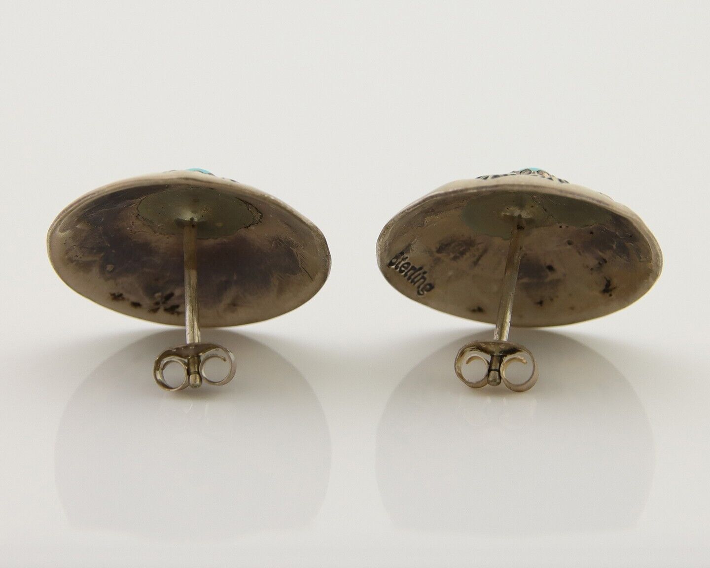 Navajo Shield Earrings 925 Silver Blue Turquoise Artist Signed SN C.80s