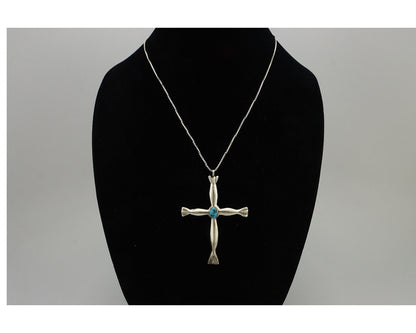 Zuni Cross Pendant 925 Silver SB Turquoise Artist Signed LL C.80's