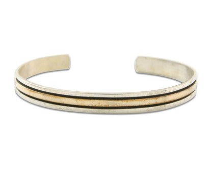 Navajo Bracelet 925 Silver & 12k Yellow Gold Plated Signed E C.80's
