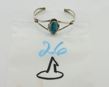 Navajo Bracelet 925 Silver Kingman Turquoise Native American Artist C.80's