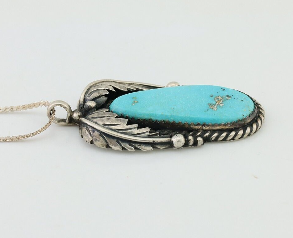 Navajo Pendant 925 Silver Natural Blue Turquoise Native American Artist C.90s