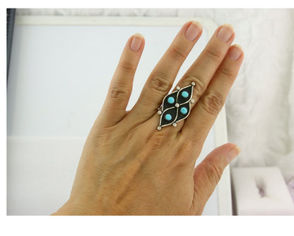 Vintage Zuni Ring 925 Sterling Authentic Natural Turquoise Native Artist Sz 6.75
